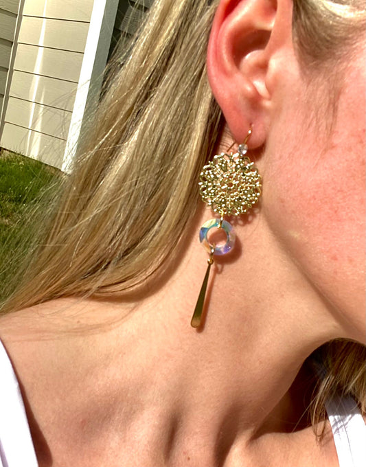 Elegant Dangle Drop Earrings | Wedding Earrings | Gold Detailed Design | Handmade Earrings | Crystal Dangle Earrings | Bridesmaid Earrings |