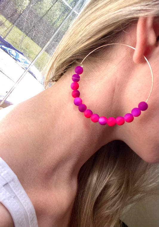 Oversized Hoop Earrings | Large Gold Open Hoops | Bright Colorful Ombré Hoop Earrings | Handmade Chunky Hoops | Pink and Purple Earrings |