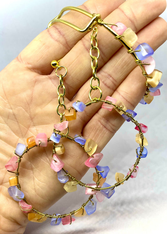 Colorful Gemstone Jewelry Set | Gold Wire Wrapped Crystal Earrings and Bracelet Set | Handmade Gemstone Jewelry | Bright Color jewelry |