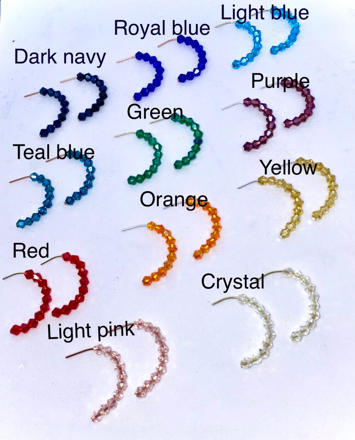 Crystal Hoop Earrings, Handmade Beaded C-Hoops, Huggie Style Hoops, Half Hoop Earrings, Birthstone Jewelry, Custom Color Gemstone Hoops.