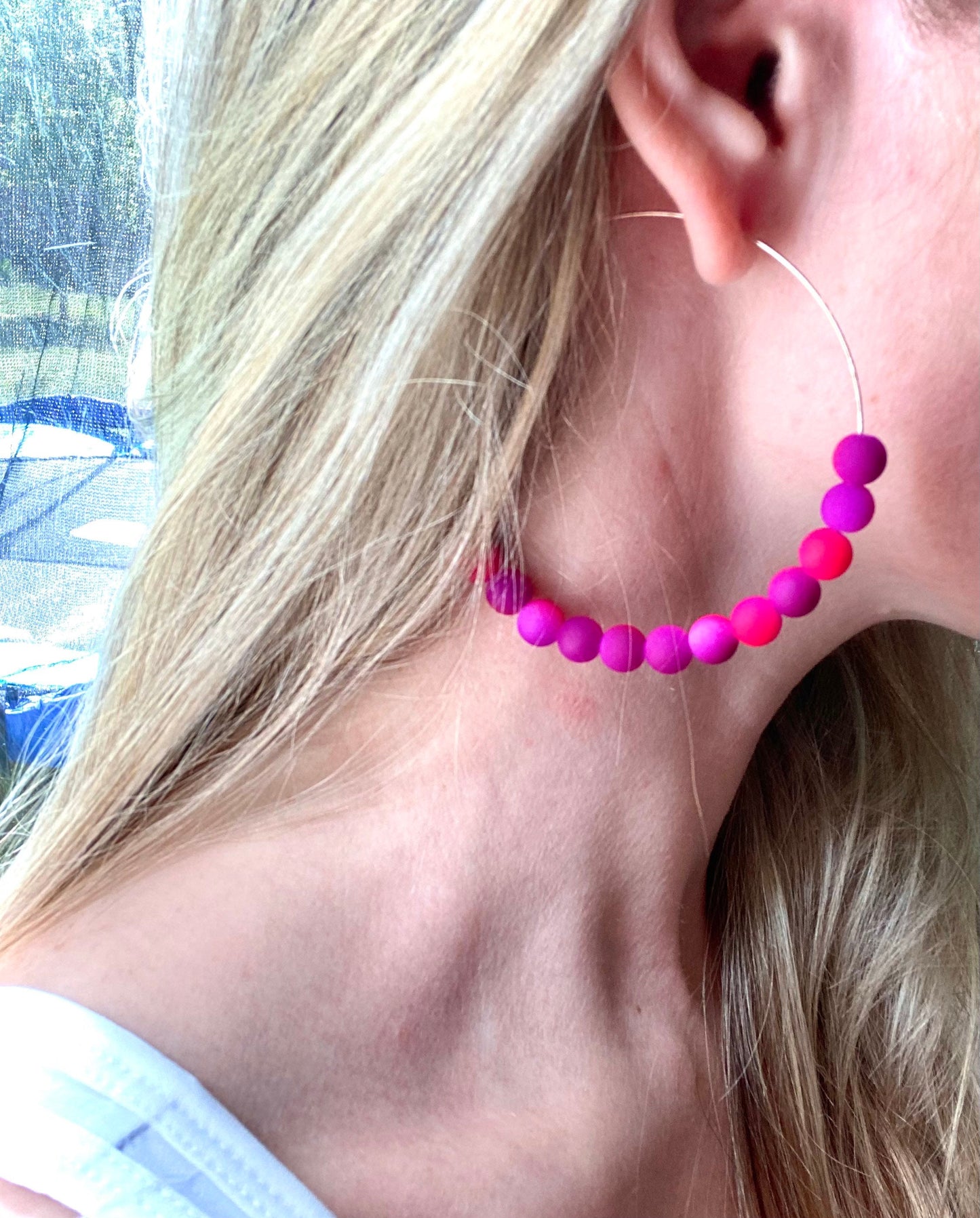 Oversized Hoop Earrings | Large Gold Open Hoops | Bright Colorful Ombré Hoop Earrings | Handmade Chunky Hoops | Pink and Purple Earrings |