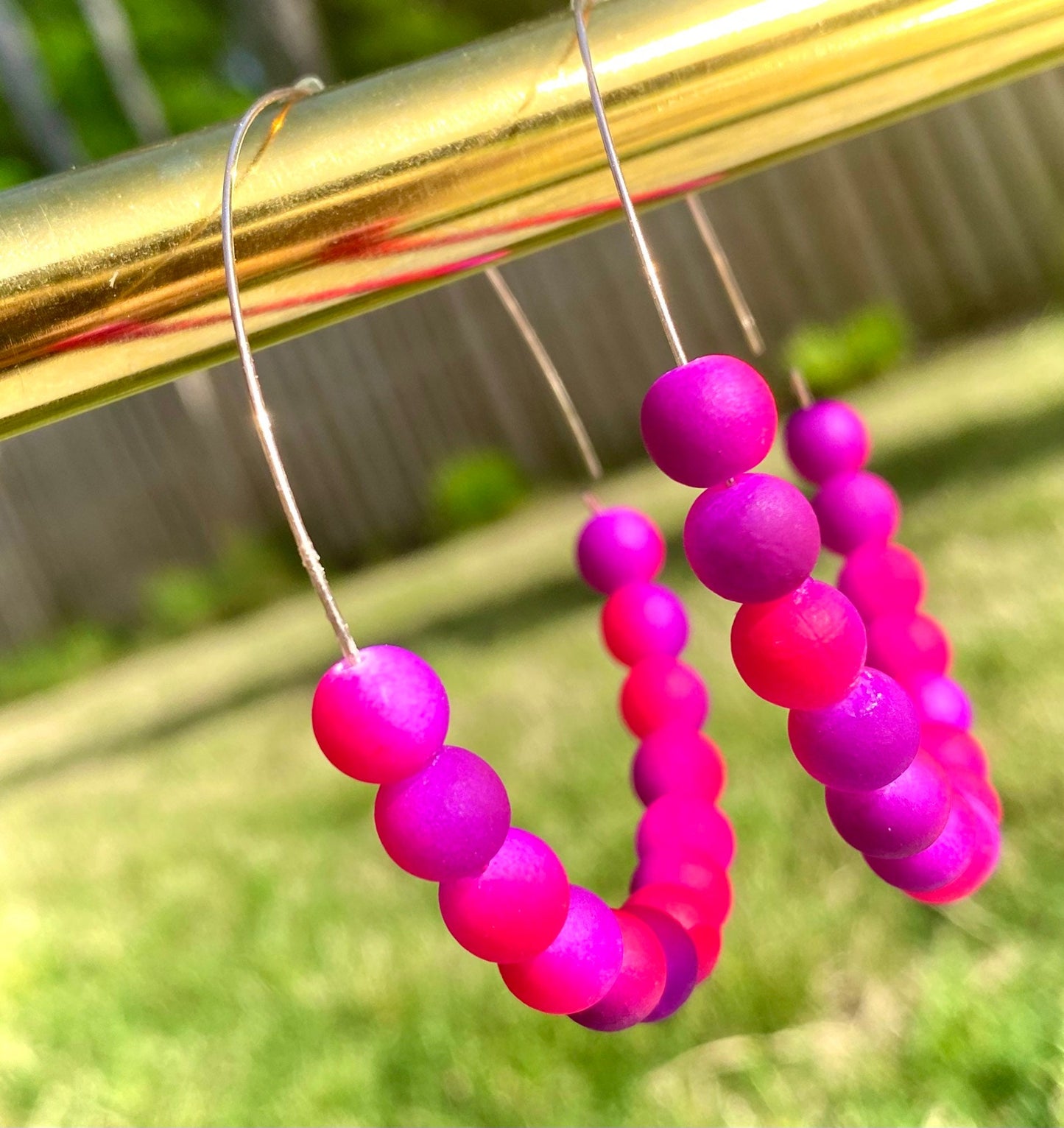 Oversized Hoop Earrings | Large Gold Open Hoops | Bright Colorful Ombré Hoop Earrings | Handmade Chunky Hoops | Pink and Purple Earrings |