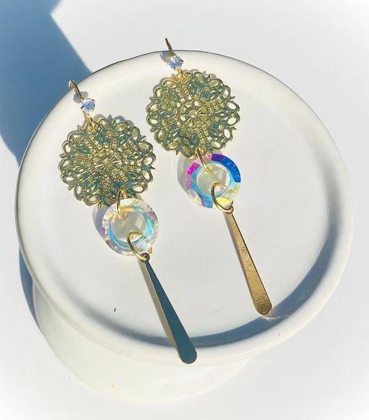 Elegant Dangle Drop Earrings | Wedding Earrings | Gold Detailed Design | Handmade Earrings | Crystal Dangle Earrings | Bridesmaid Earrings |