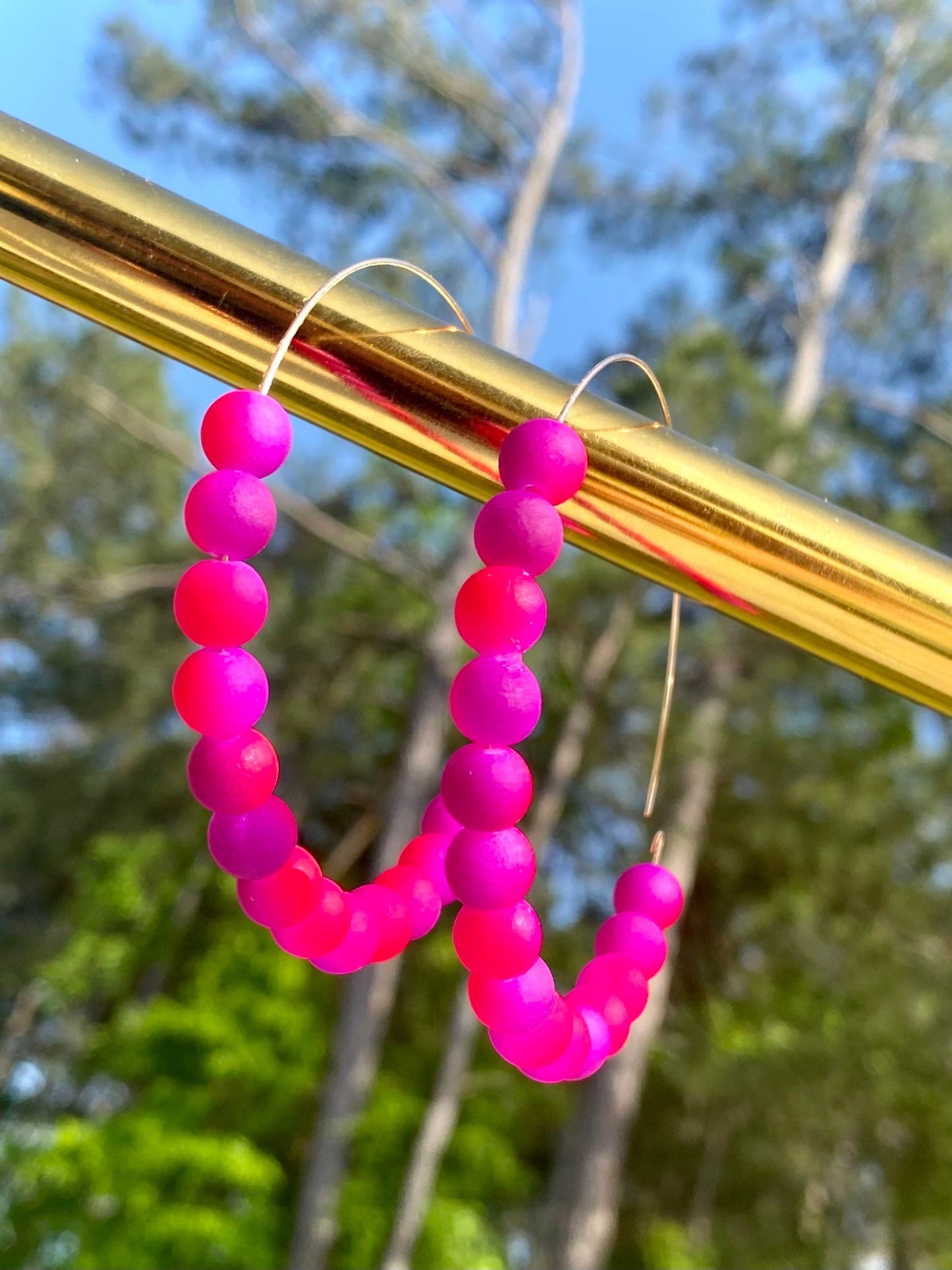 Oversized Hoop Earrings | Large Gold Open Hoops | Bright Colorful Ombré Hoop Earrings | Handmade Chunky Hoops | Pink and Purple Earrings |
