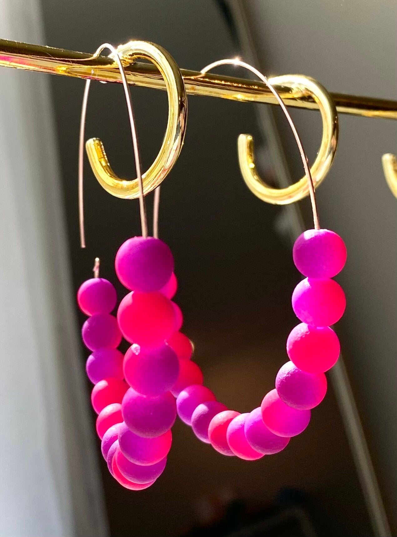 Oversized Hoop Earrings | Large Gold Open Hoops | Bright Colorful Ombré Hoop Earrings | Handmade Chunky Hoops | Pink and Purple Earrings |