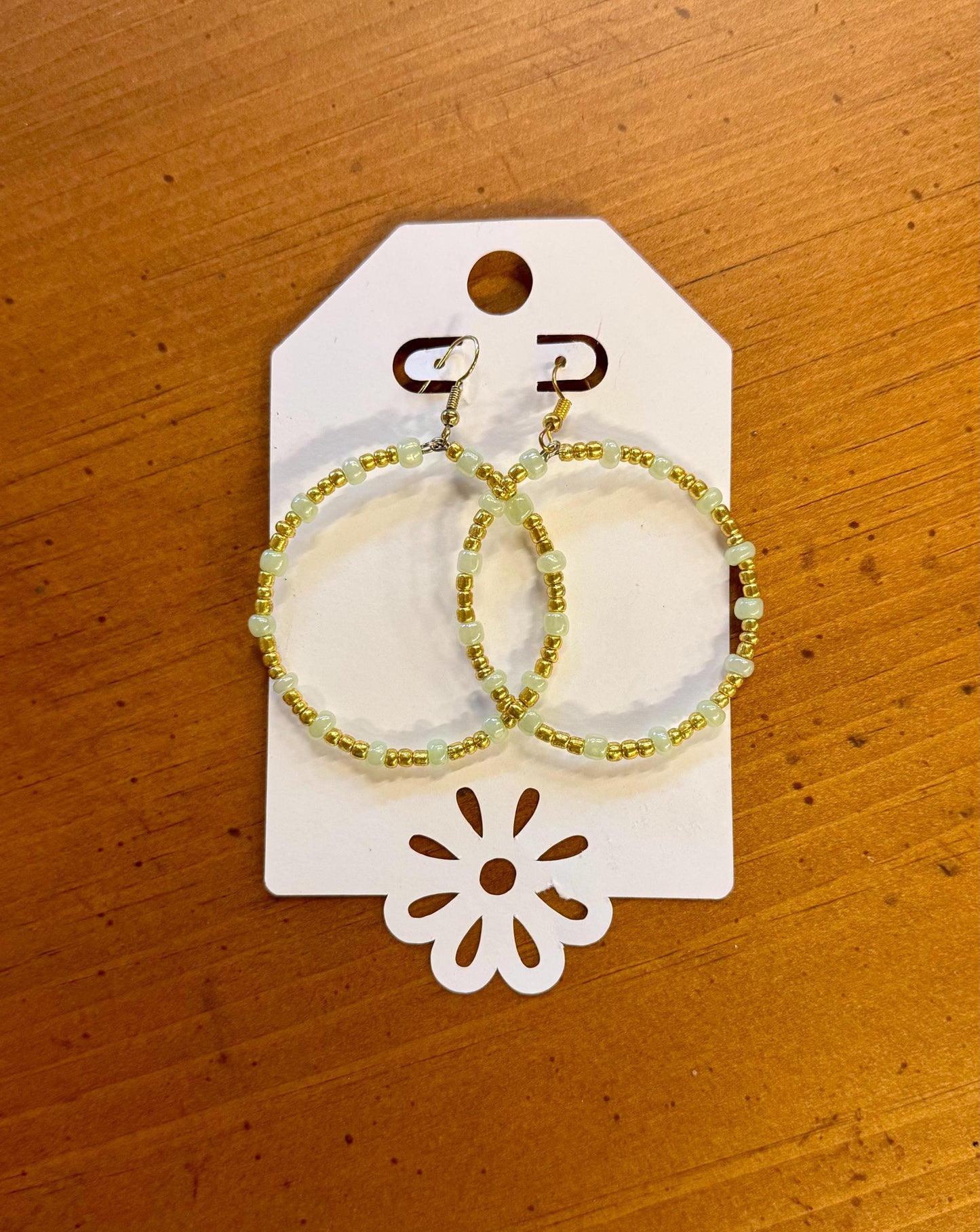 Dainty Beaded Gold Hoop Earrings | Artisan Jewelry | White and Gold Seed Bead Hoops | Boho Chic | Lightweight & Elegant | Handmade | Pearly