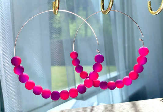 Oversized Hoop Earrings | Large Gold Open Hoops | Bright Colorful Ombré Hoop Earrings | Handmade Chunky Hoops | Pink and Purple Earrings |