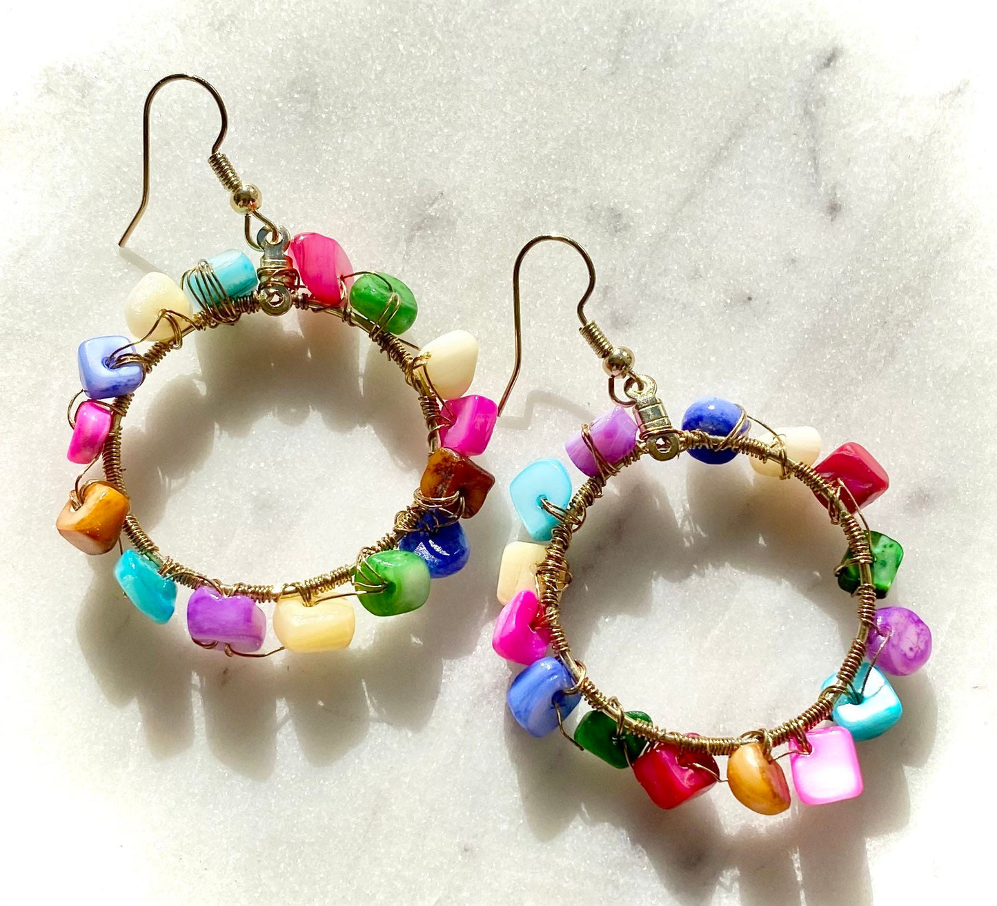 Colorful gemstone hoops | bright stone earrings | summer earrings | spring hoops | handmade wire wrapped gems | multicolor stoned hoops |