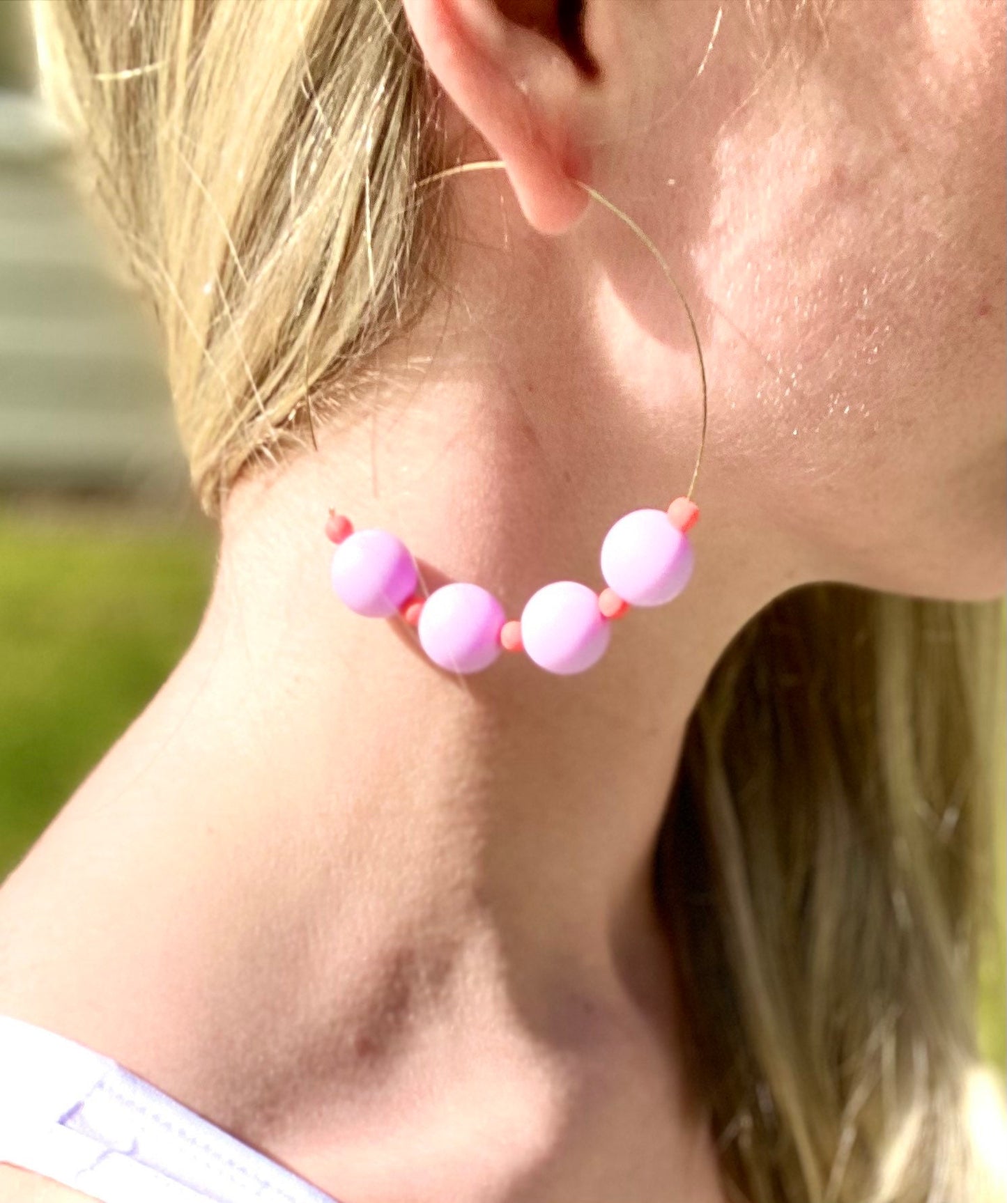 Lilac-Lavender Beaded Hoop Earrings | Modern | Dainty Gold Hoop Earrings | Lightweight | Uniquely Handmade | Gift For Her | Game Day Jewelry