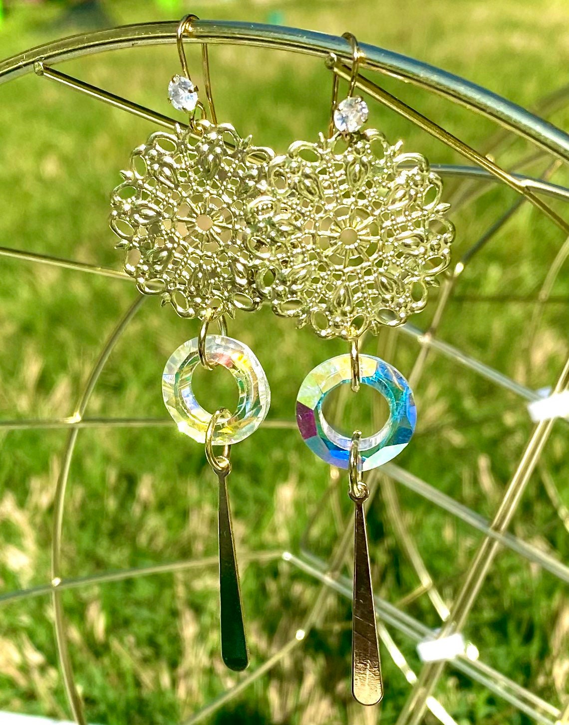 Elegant Dangle Drop Earrings | Wedding Earrings | Gold Detailed Design | Handmade Earrings | Crystal Dangle Earrings | Bridesmaid Earrings |
