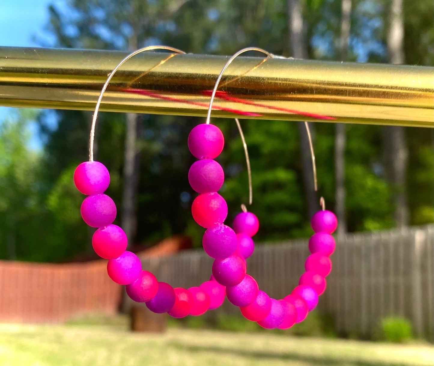 Oversized Hoop Earrings | Large Gold Open Hoops | Bright Colorful Ombré Hoop Earrings | Handmade Chunky Hoops | Pink and Purple Earrings |