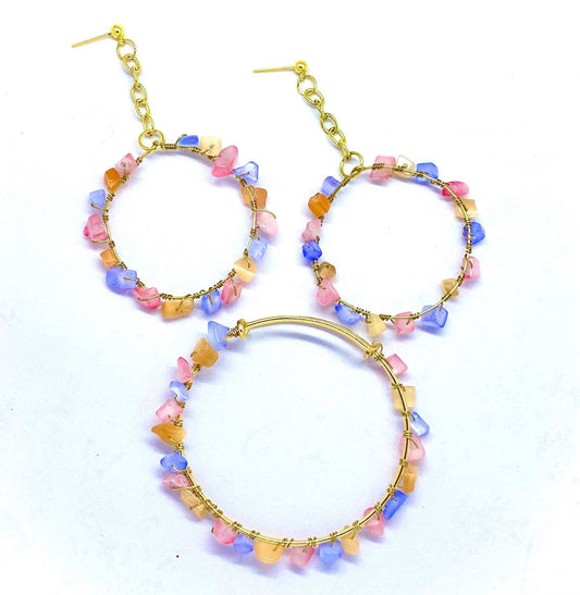 Colorful Gemstone Jewelry Set | Gold Wire Wrapped Crystal Earrings and Bracelet Set | Handmade Gemstone Jewelry | Bright Color jewelry |