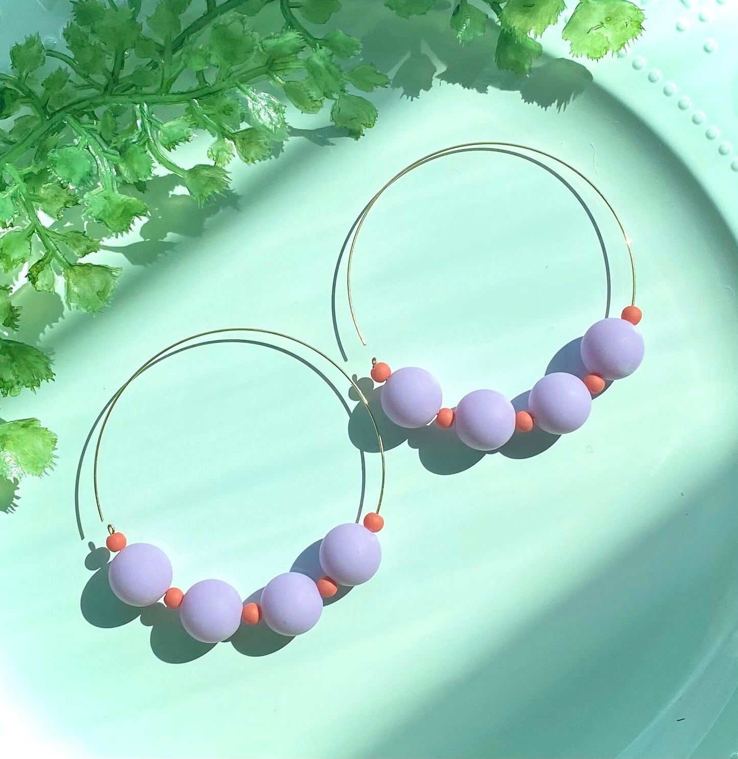 Lilac-Lavender Beaded Hoop Earrings | Modern | Dainty Gold Hoop Earrings | Lightweight | Uniquely Handmade | Gift For Her | Game Day Jewelry