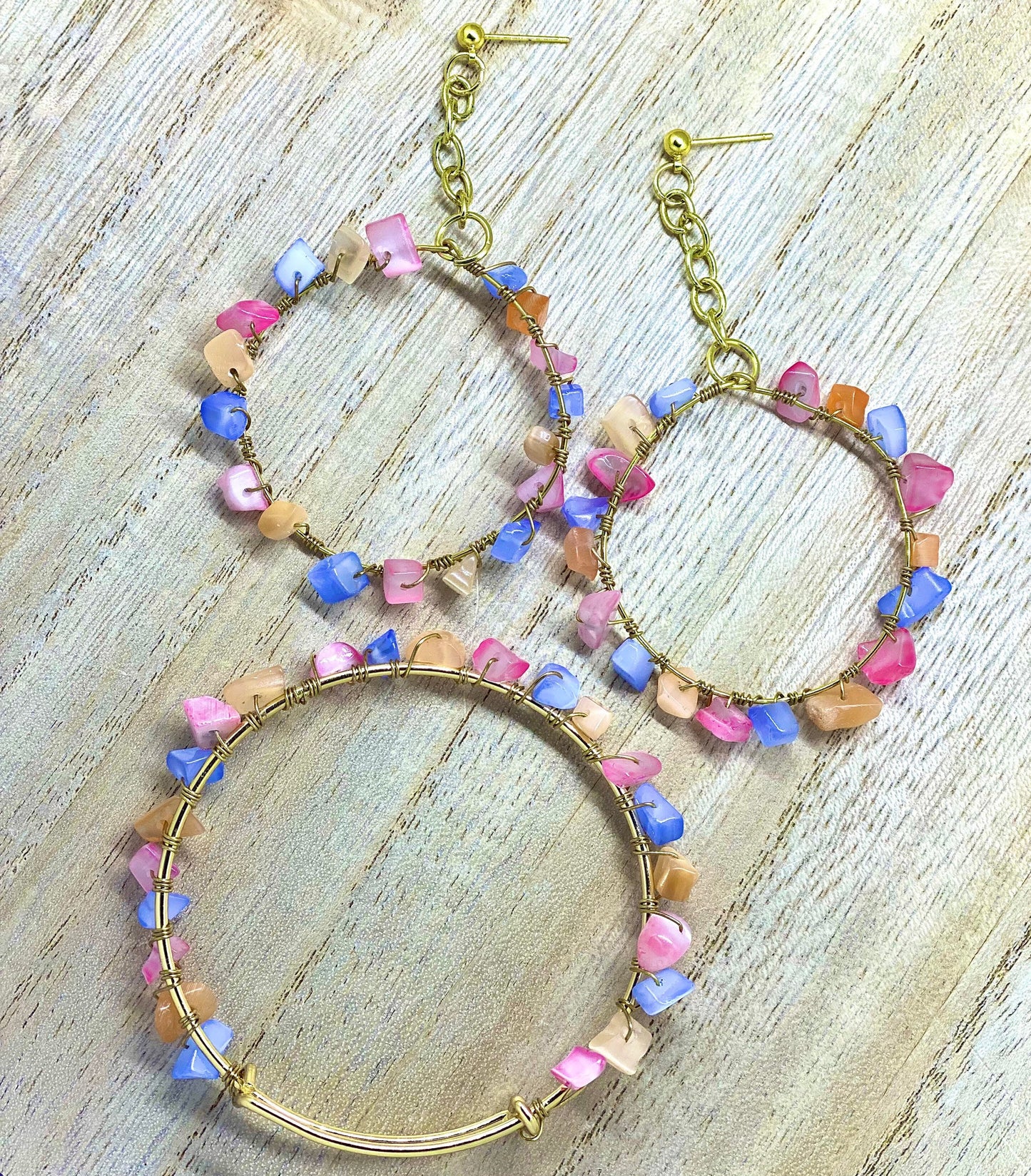 Colorful Gemstone Jewelry Set | Gold Wire Wrapped Crystal Earrings and Bracelet Set | Handmade Gemstone Jewelry | Bright Color jewelry |