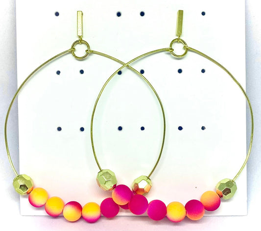 Large gold hoop earrings | Oversized beaded hoops | Pink and orange hoop earrings | Big beaded hoops | Bright colorful jewelry | Ombré hoops