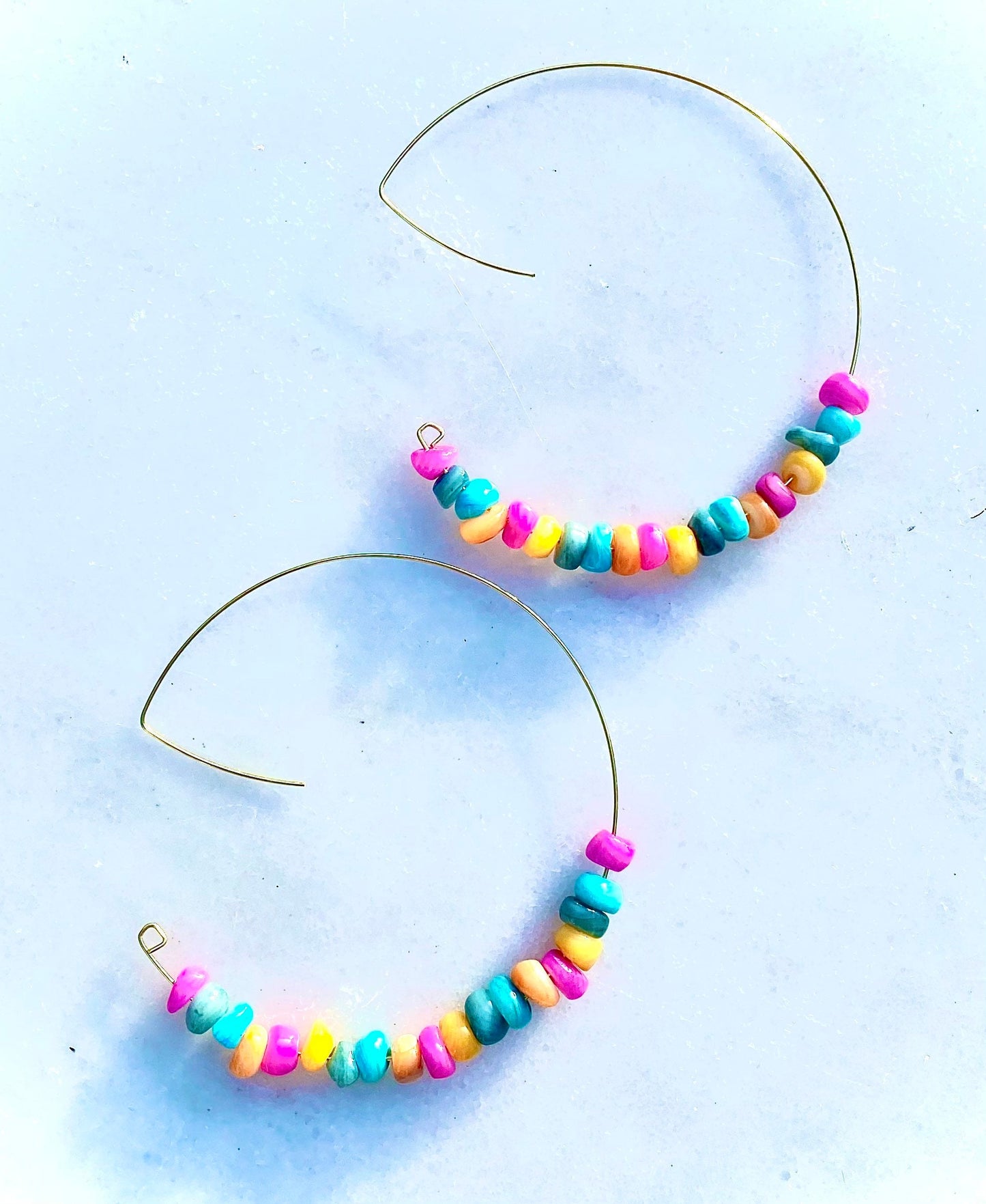 Colorful Chipped Gemstone Hoops | Handmade Gold Hoops | Large Open Dangle Hoop Earrings | Unique Style Hoops | Bright Multicolored Hoops |