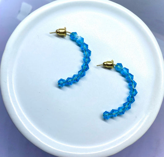 Crystal Hoop Earrings, Handmade Beaded C-Hoops, Huggie Style Hoops, Half Hoop Earrings, Birthstone Jewelry, Custom Color Gemstone Hoops.