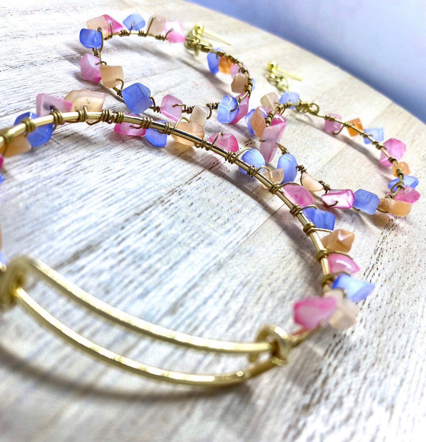Colorful Gemstone Jewelry Set | Gold Wire Wrapped Crystal Earrings and Bracelet Set | Handmade Gemstone Jewelry | Bright Color jewelry |