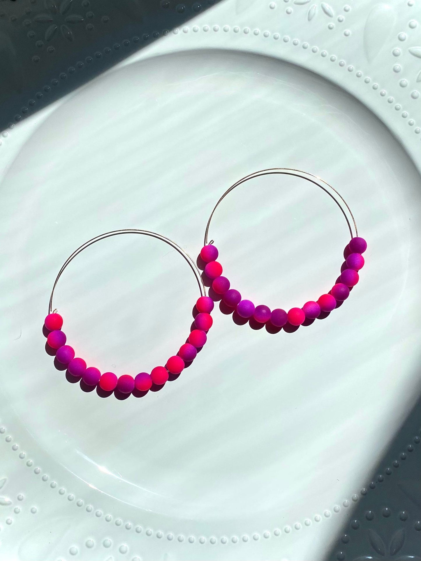 Oversized Hoop Earrings | Large Gold Open Hoops | Bright Colorful Ombré Hoop Earrings | Handmade Chunky Hoops | Pink and Purple Earrings |