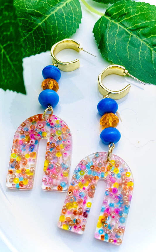 Rainbow Earrings | Colorful U-Shape Earrings | Bright Summer Color Earrings | Gold Half Hoop Stud Dangle Earring | Long Earrings | Prom |