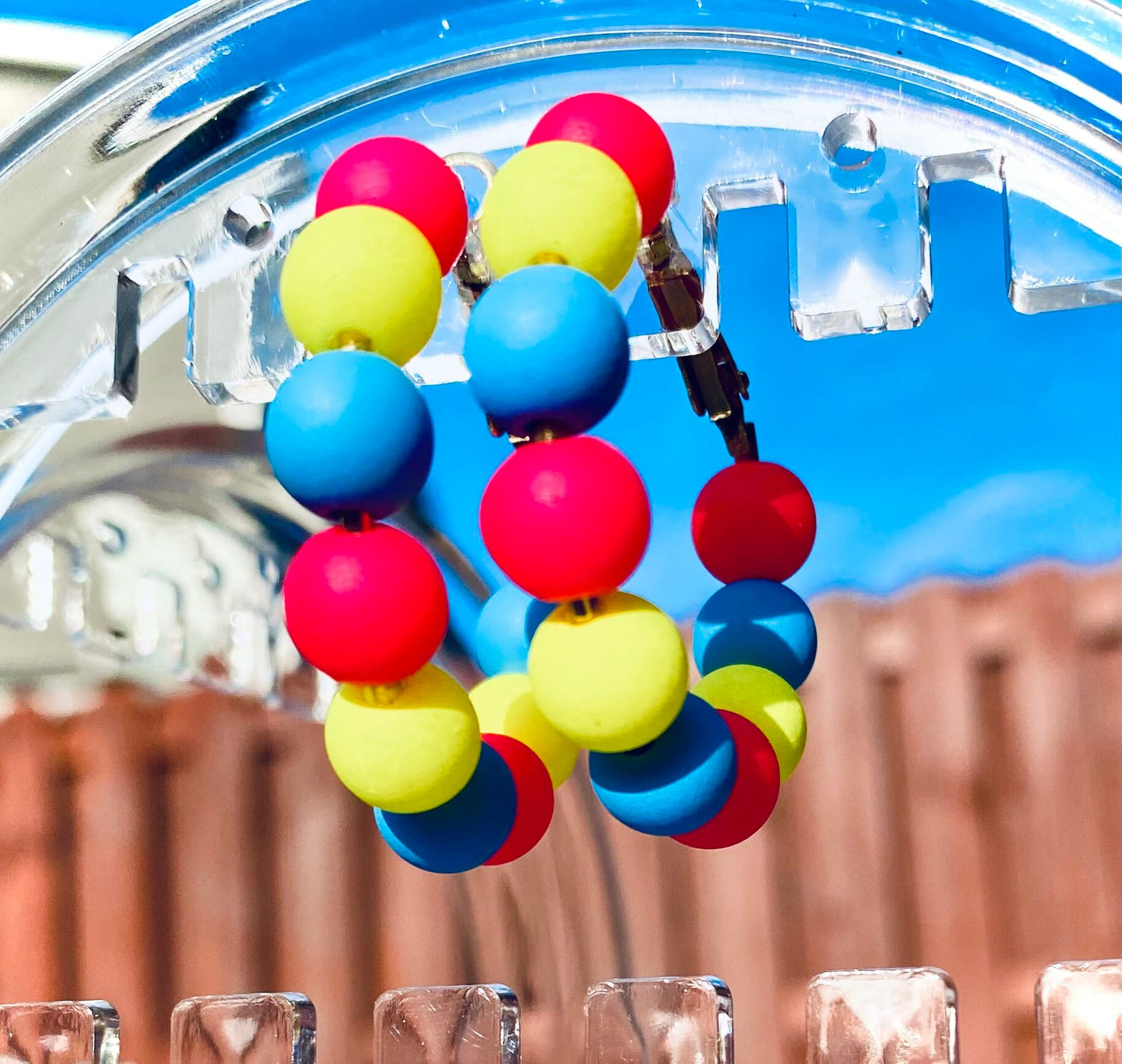 Rainbow Hoop Earrings | Neon Beaded Hoops | Bright Summer Color Jewelry | Gold Lever Clasp Hoops | Hand Crafted | Pink | Blue | Yellow |