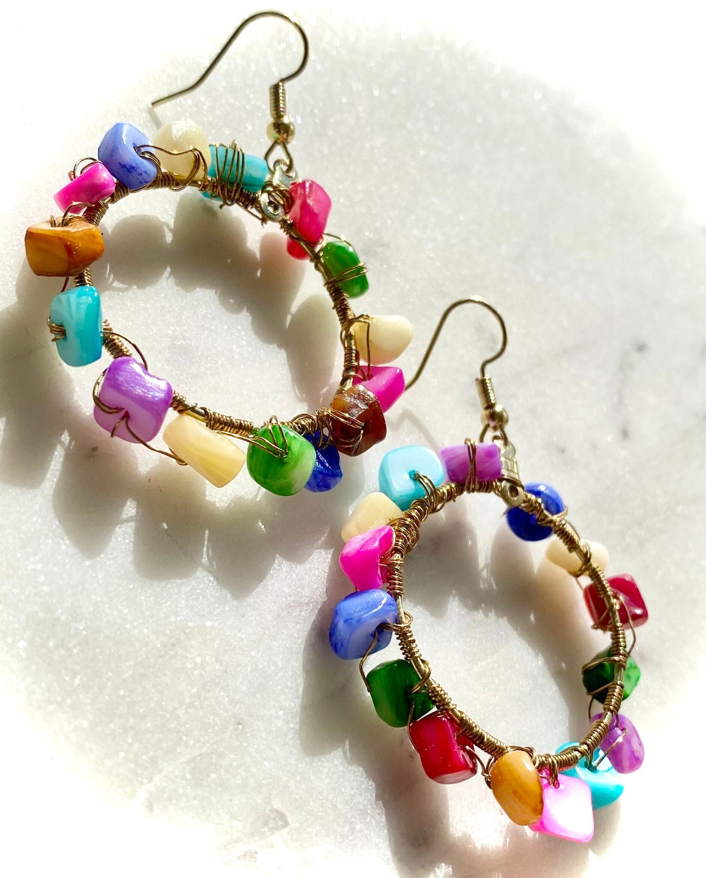 Colorful gemstone hoops | bright stone earrings | summer earrings | spring hoops | handmade wire wrapped gems | multicolor stoned hoops |